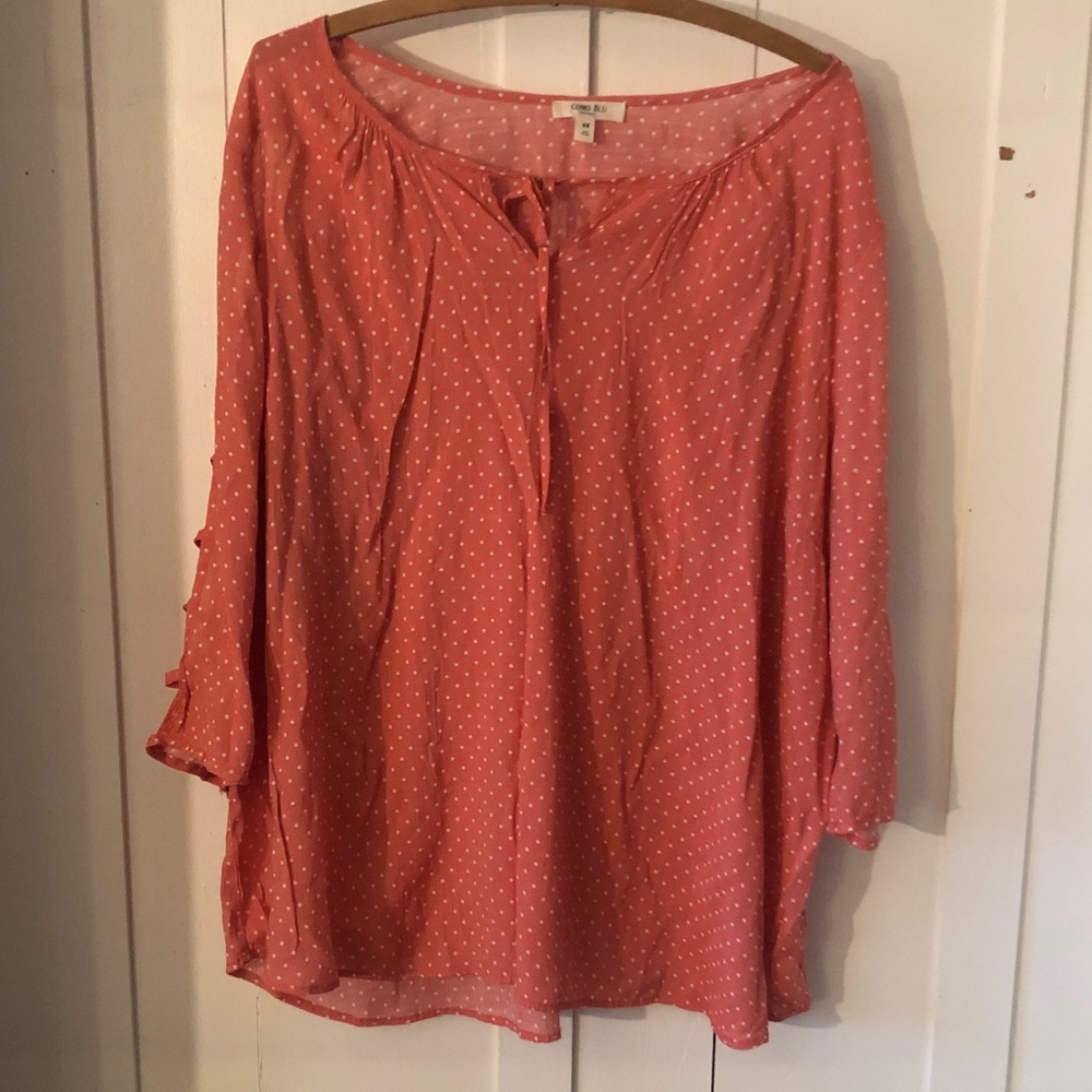 Como Blu Polka Dot Blouse with peep a boo arm’s .